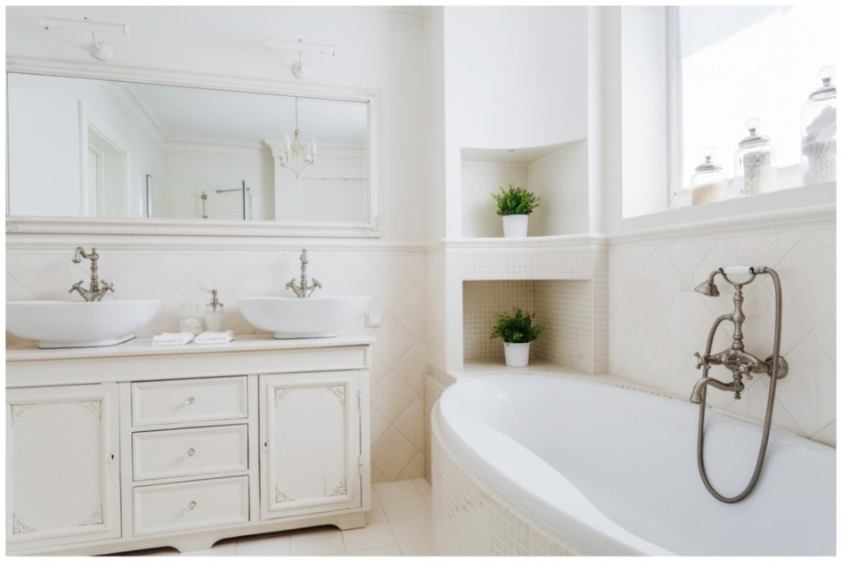 white tile in bathroom 