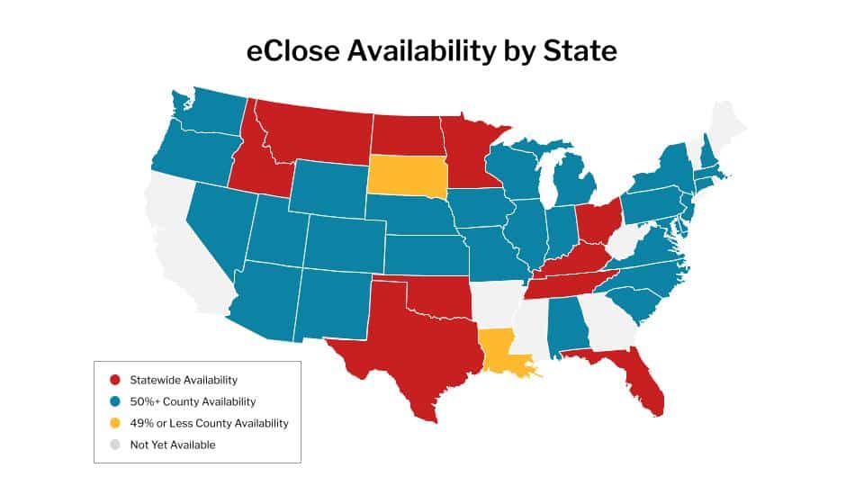 US map of everywhere an eClose is available